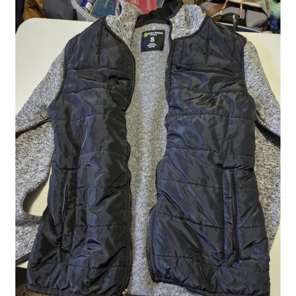 Point Summit Outdoor Hybrid Jacket Men's Size Small Black Puffer Knit Full Zip